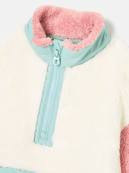 Kids' Always Cosy Cream Colourblock Quarter Zip Borg Fleece