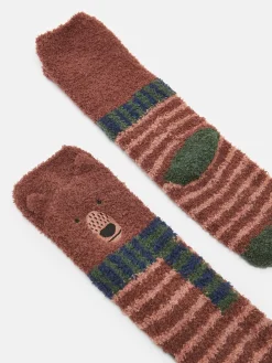 Kids' Fluffy Brown Character Socks