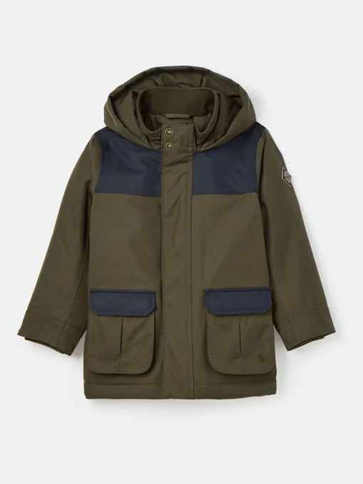 Kids' Ultimate Khaki Green Waterproof Coat with Quilted Lining