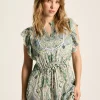 Lillia Blue/Green Tie Waist Tiered Dress
