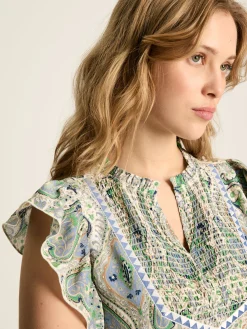 Lillia Blue/Green Tie Waist Tiered Dress