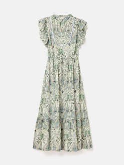 Lillia Blue/Green Tie Waist Tiered Dress