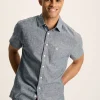 Linen Blend Blue Plain Short Sleeve Shirt