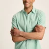 Linen Blend Green Plain Short Sleeve Shirt