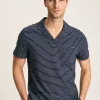 Linen Blend Navy Blue Striped Polo Shirt