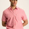 Linen Blend Pink Plain Short Sleeve Shirt
