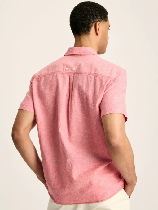 Linen Blend Pink Plain Short Sleeve Shirt