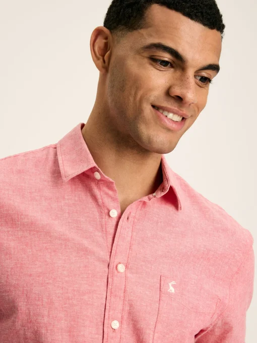 Linen Blend Pink Plain Short Sleeve Shirt