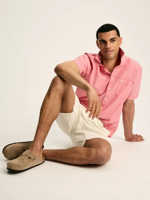 Linen Blend Pink Plain Short Sleeve Shirt