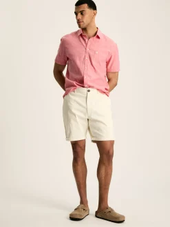 Linen Blend Pink Plain Short Sleeve Shirt