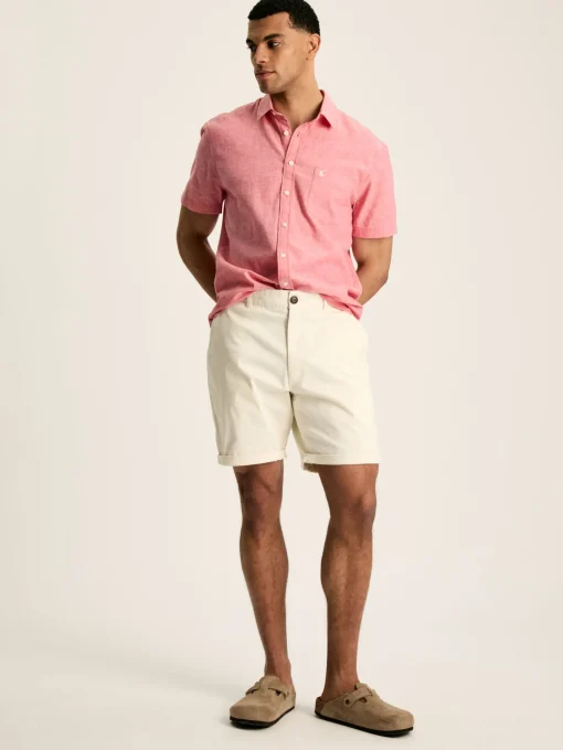 Linen Blend Pink Plain Short Sleeve Shirt