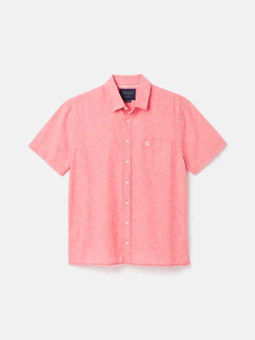 Linen Blend Pink Plain Short Sleeve Shirt