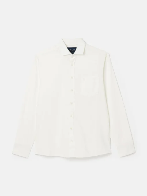 Linen Blend White Plain Long Sleeve Shirt