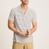 Linen Blend White Striped Polo Shirt