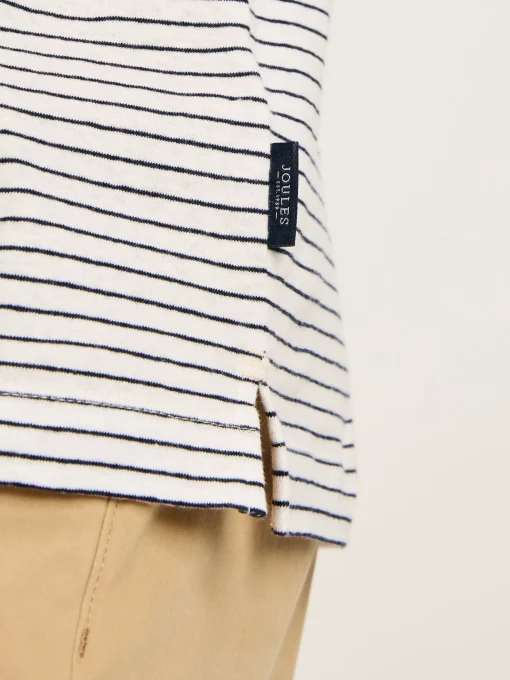 Linen Blend White Striped Polo Shirt