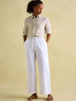 Linen Blend White Trousers