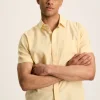 Linen Blend Yellow Plain Short Sleeve Shirt