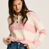 Love All Pink Cable Knit Jumper with Button Collar