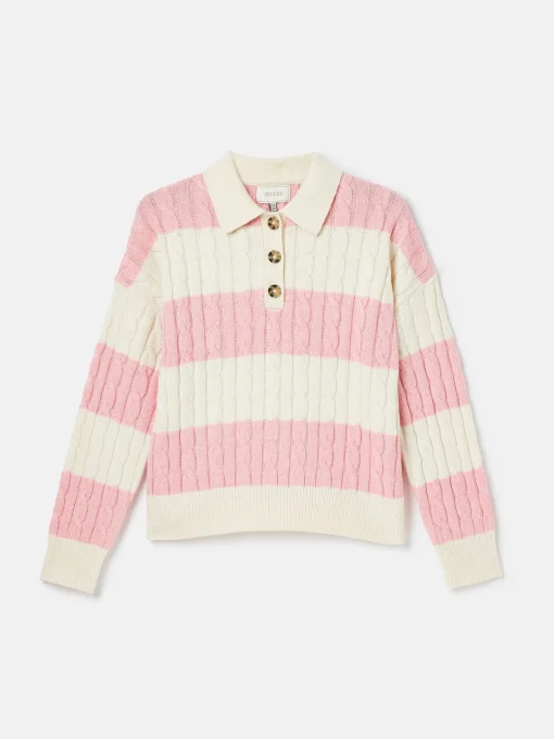 Love All Pink Cable Knit Jumper with Button Collar