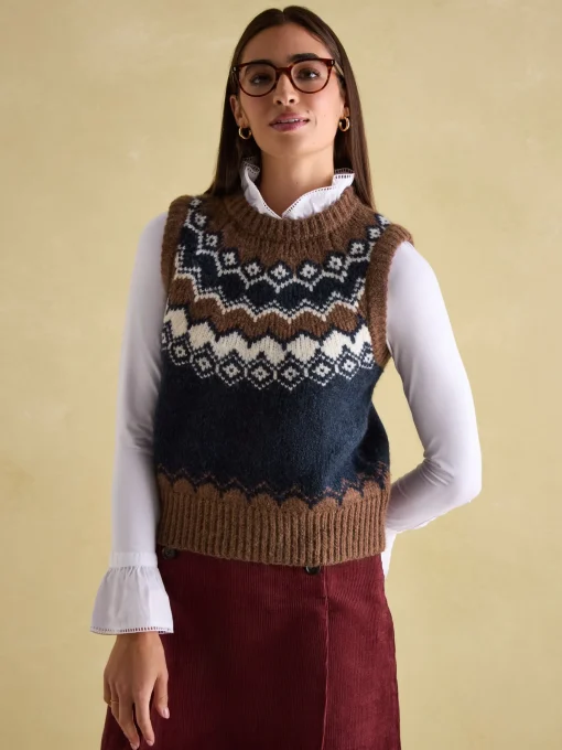 Lowry Cream/Navy Knitted Fair Isle Vest