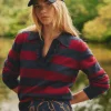 Maddie Red/Navy V Neck Stripe Jumper with Collar
