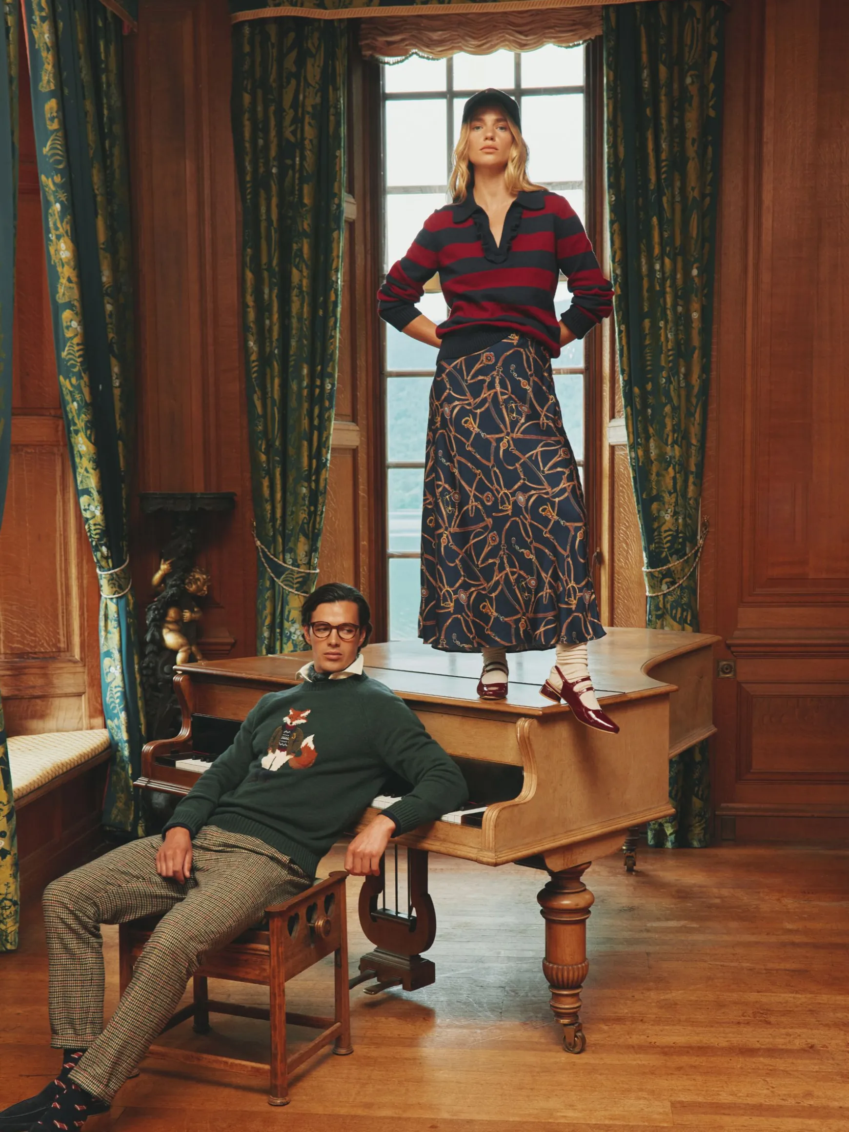 Maddie Red/Navy V Neck Stripe Jumper with Collar