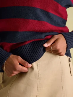 Maddie Red/Navy V Neck Stripe Jumper with Collar