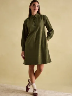 Maple Khaki Green Corduroy Shirt Dress
