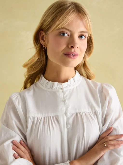 Mariella Cream Cotton Frill Neck Blouse