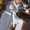 Matilda Navy & White Fleece Lined Striped Dressing Gown