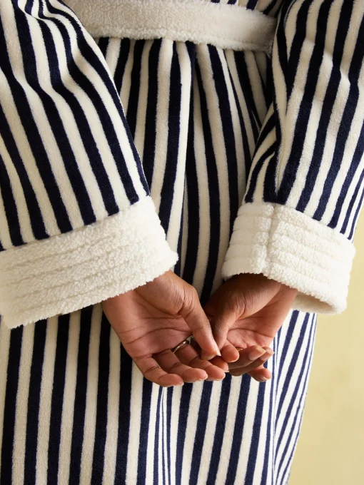 Matilda Navy & White Fleece Lined Striped Dressing Gown