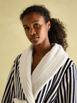 Matilda Navy & White Fleece Lined Striped Dressing Gown