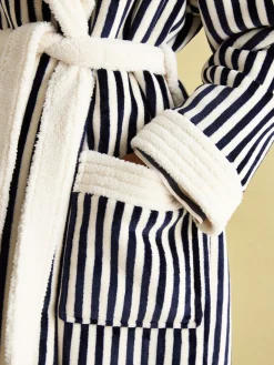 Matilda Navy & White Fleece Lined Striped Dressing Gown