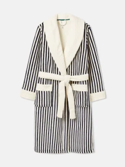 Matilda Navy & White Fleece Lined Striped Dressing Gown