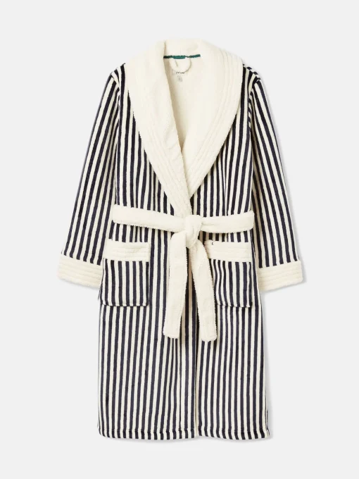 Matilda Navy & White Fleece Lined Striped Dressing Gown