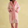 Matilda Pink & White Fleece Lined Striped Dressing Gown