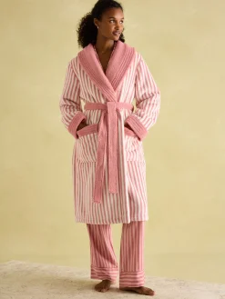 Matilda Pink & White Fleece Lined Striped Dressing Gown