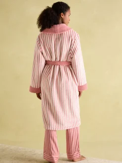 Matilda Pink & White Fleece Lined Striped Dressing Gown