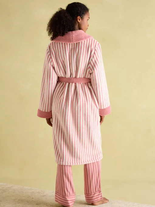 Matilda Pink & White Fleece Lined Striped Dressing Gown