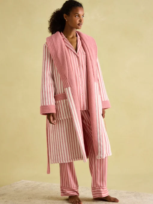 Matilda Pink & White Fleece Lined Striped Dressing Gown