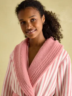 Matilda Pink & White Fleece Lined Striped Dressing Gown