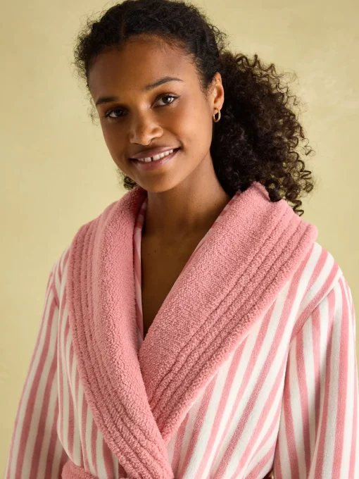Matilda Pink & White Fleece Lined Striped Dressing Gown