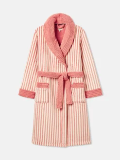 Matilda Pink & White Fleece Lined Striped Dressing Gown