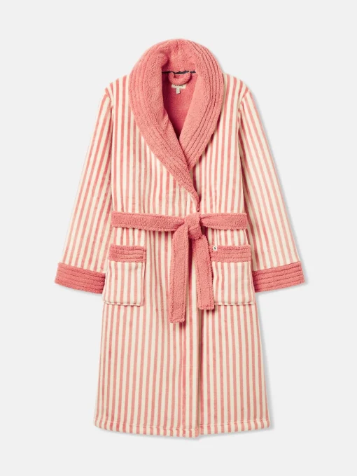 Matilda Pink & White Fleece Lined Striped Dressing Gown