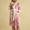 Matilda Pink Fleece Lined Striped Dressing Gown
