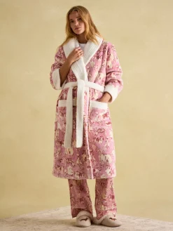 Matilda Pink Fleece Lined Striped Dressing Gown