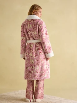 Matilda Pink Fleece Lined Striped Dressing Gown