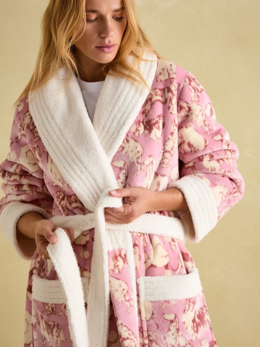 Matilda Pink Fleece Lined Striped Dressing Gown