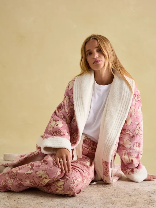 Matilda Pink Fleece Lined Striped Dressing Gown