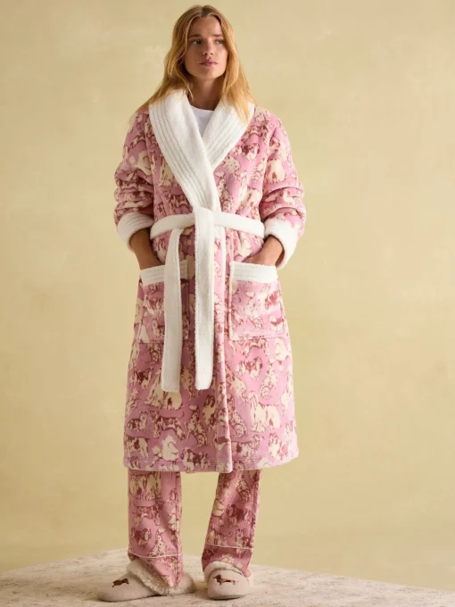 Matilda Pink Fleece Lined Striped Dressing Gown